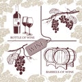 Set symbols on the theme of grapes, red wine and winemaking