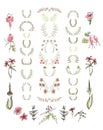 Set of symmetrical floral graphic design elements.