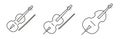 Set of symphonic string musical instruments. Set of stringed instruments with title in thin line