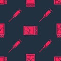 Set Syringe and Open matchbox and matches on seamless pattern. Vector.