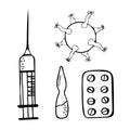 Set with syringe, virus, blister and vial