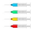 Set of syringes with different fluids and medications. Royalty Free Stock Photo