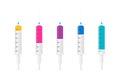 Set of syringes with different level of fluid. Syringes icon in flat style. Medical syringe with needle Royalty Free Stock Photo