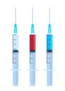 Set of syringes for injection. An empty syringe and containing blood and some kind of medicinal substance or vaccine. Vector Royalty Free Stock Photo