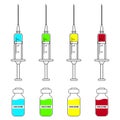 Set of syringes for injection with vaccine. Vector medical syringe icon set Royalty Free Stock Photo