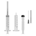 Set of Syringes 5 ml with hypodermic needles on white background, medical single use syringes assembled and disassembled, Vector