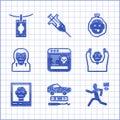 Set System bug, Car theft, Murder, Thief surrendering hands up, Wanted poster, mask, and Money laundering icon. Vector Royalty Free Stock Photo