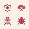 Set System bug, , Cloud and shield and Smart key icon. Vector Royalty Free Stock Photo