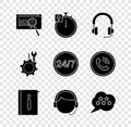 Set System bug concept, Stopwatch, Headphones, User manual, Man with headset, Five stars rating review, Wrench and Royalty Free Stock Photo
