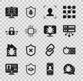 Set System bug, Firewall, security wall, Server, Data, Web Hosting, Face recognition, Processor with microcircuits CPU Royalty Free Stock Photo