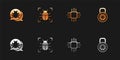 Set System bug, , Processor with microcircuits CPU and Safe combination lock icon. Vector Royalty Free Stock Photo