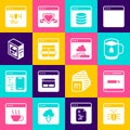 Set System bug, Search engine, Cup of tea with tea bag, Server, Data, Web Hosting, MySQL code, Computer, Page 404 error Royalty Free Stock Photo