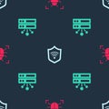 Set System bug, Shield with WiFi wireless and Server, Data, Web Hosting on seamless pattern. Vector Royalty Free Stock Photo
