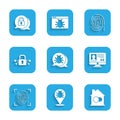 Set System bug, Smart home, Create account screen, Fingerprint, Cyber security, and icon. Vector Royalty Free Stock Photo
