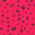 Set System bug, USB flash drive, Processor with microcircuits CPU and Server, Data, Web Hosting on seamless pattern Royalty Free Stock Photo