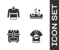 Set T-shirt, Sweater, Antique treasure chest and Gamepad icon. Vector