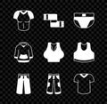 Set T-shirt, Winter scarf, Men underpants, Pants, Hoodie and Undershirt icon. Vector