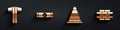 Set T-square line, Construction bubble level, Traffic cone and Bricks icon with long shadow. Vector Royalty Free Stock Photo