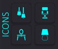 Set Table lamp, Lamp hanging, Office chair and Dressing table icon. Black square button. Vector Royalty Free Stock Photo