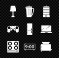 Set Table lamp, Measuring cup, Double boiler, Gas stove, Digital alarm clock, Toaster with toasts, Gamepad and