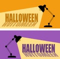 Set of table office desktop lamp with light bulb shine and text Halloween