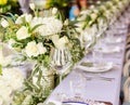 Set table for a white and aqua blue wedding dinner decorated Royalty Free Stock Photo