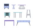 Set of tables and drawer for living room, terrace, bedroom, home office. Flat cartoon style.