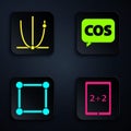 Set Tablet with calculator, Graph, schedule, chart, diagram, Geometric figure Square and Mathematics function cosine