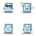 Set of tablet character with cool waving crying afraid Royalty Free Stock Photo