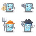 Set of tablet character with pirate farmer doctor money bag Royalty Free Stock Photo