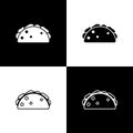 Set Taco with tortilla icon isolated on black and white background. Traditional mexican fast food menu. Vector Royalty Free Stock Photo