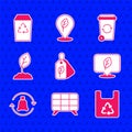 Set Tag with leaf, Solar energy panel, Shopping bag recycle, Location, Garbage, Sprout, Recycle bin and icon. Vector Royalty Free Stock Photo