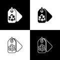 Set Tag with recycle symbol icon isolated on black and white background. Banner, label, tag, logo, sticker for eco green Royalty Free Stock Photo