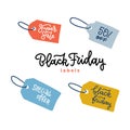 Set of tags for black friday sale banners. Vector label for promotion. Isolated on white background. Hand drawn flat illustration Royalty Free Stock Photo