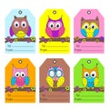 Set of tags with funny owls