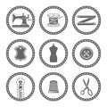 Tailor accessories round vector black icons Royalty Free Stock Photo