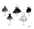 Set of Tailor dummy fashion icon on white background. Atelier, designer, constructor, dressmaker object. Black Couture symbol, sil