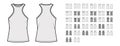 Set of tanks tops, shirts technical fashion illustration with fitted racerback, oversized body, scoop V-neck, sleeveless