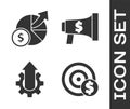 Set Target with dollar symbol, Money and diagram graph, Arrow growth gear business and Megaphone and dollar icon. Vector Royalty Free Stock Photo