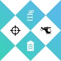 Set Target sport, Chevron, Hand smoke grenade and Helicopter icon. Vector