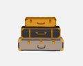 Set of tarious luggage bags, vintage retro suitcases. Hand drawn trendy colorful isolated design elements. Cartoon