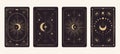 Set tarot reverce border card frame gold line border celelstial mystery esoteric decoration with stars and moon. Magic Royalty Free Stock Photo