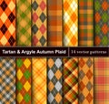 Set Autumn Tartan and Argyle  Seamless Pattern Background Royalty Free Stock Photo