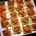 Set of tartar snacks on event catering. Royalty Free Stock Photo