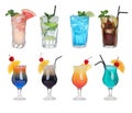 Set of tasty alcoholic cocktails on background