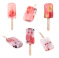 Set with tasty berry ice popsicles on white background Royalty Free Stock Photo