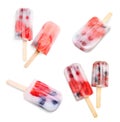 Set with tasty berry ice popsicles on white background Royalty Free Stock Photo