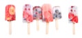 Set with tasty berry ice popsicles on white background. Banner design Royalty Free Stock Photo