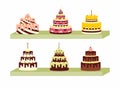 Set of tasty cakes on the shelf for birthdays, weddings, anniversaries and other celebrations. Royalty Free Stock Photo
