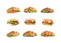 Set of tasty croissant sandwiches on background Royalty Free Stock Photo